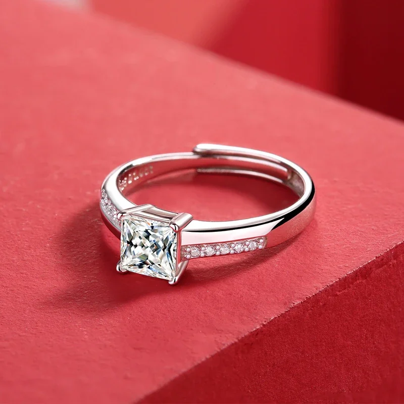 Radiant 925 Sterling Silver Princess-Cut Pavé Ring