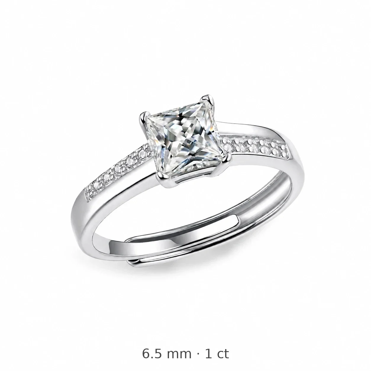 Radiant 925 Sterling Silver Princess-Cut Pavé Ring - Silver