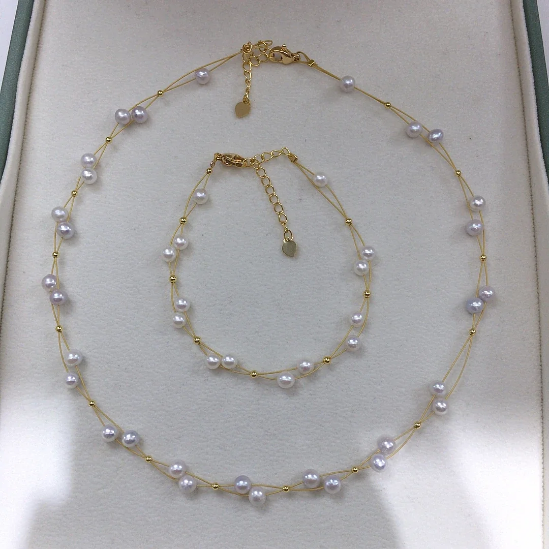 Delicate Gold-Plated Wire Bead Freshwater Pearl Bracelet