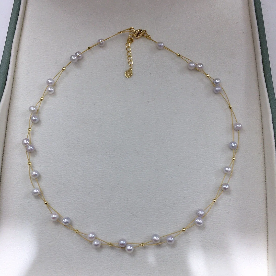 Delicate Gold-Plated Wire Bead Freshwater Pearl Bracelet