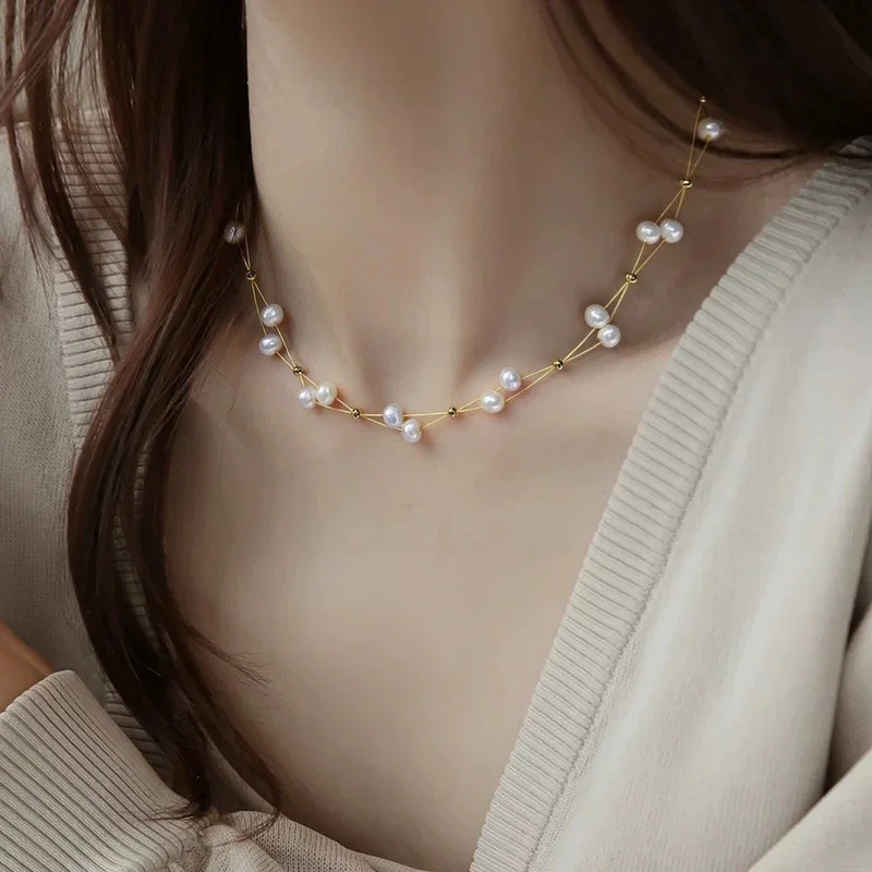 Delicate Gold-Plated Wire Bead Freshwater Pearl Bracelet