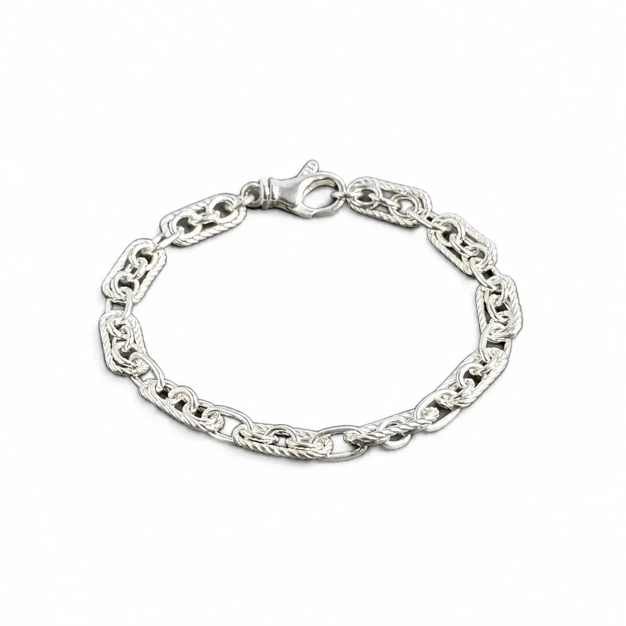 Braided Oval-Link 925 Sterling Silver Chain Bracelet