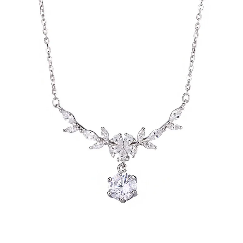 Delicate 925 Sterling Silver Laurel Marquise Crystal Drop Necklace