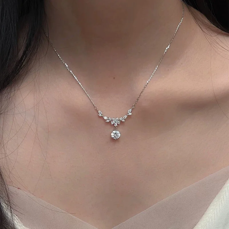 Delicate 925 Sterling Silver Laurel Marquise Crystal Drop Necklace