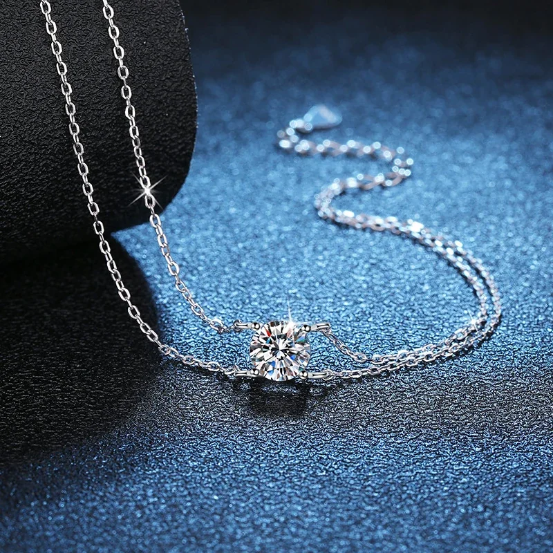 Delicate Double-Chain Round Moissanite 925 Sterling Silver Bracelet