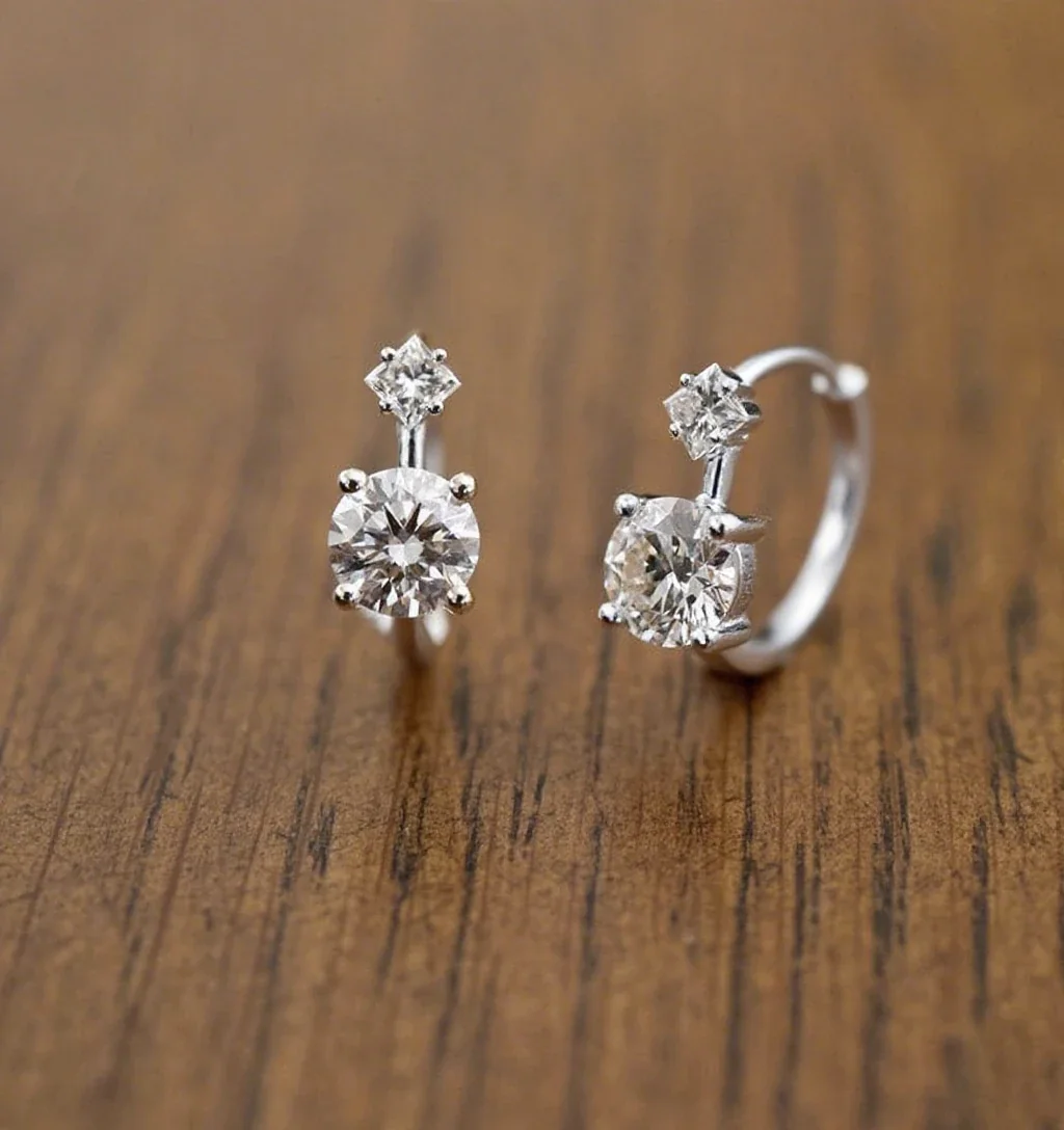 Petite Gold-Plated Two-Stone Hoop Earrings - Silver Pair