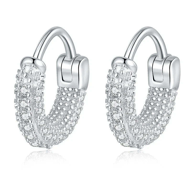 Polished 925 Sterling Silver U-Shape Pavé Moissanite Hoop Earrings