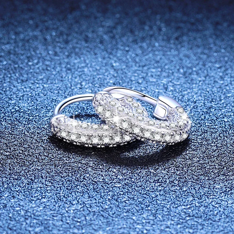 Polished 925 Sterling Silver U-Shape Pavé Moissanite Hoop Earrings