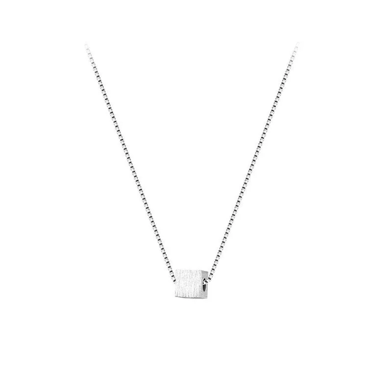Minimal Brushed Cube 925 Sterling Silver Box Chain Necklace