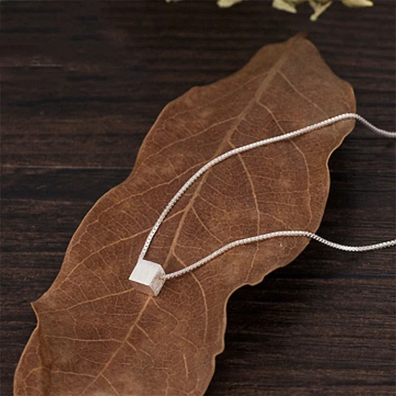 Minimal Brushed Cube 925 Sterling Silver Box Chain Necklace - Silver