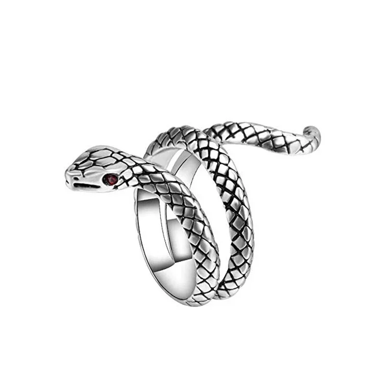 Coiled Snake Silver-Plated Copper Red-Eye Open Ring
