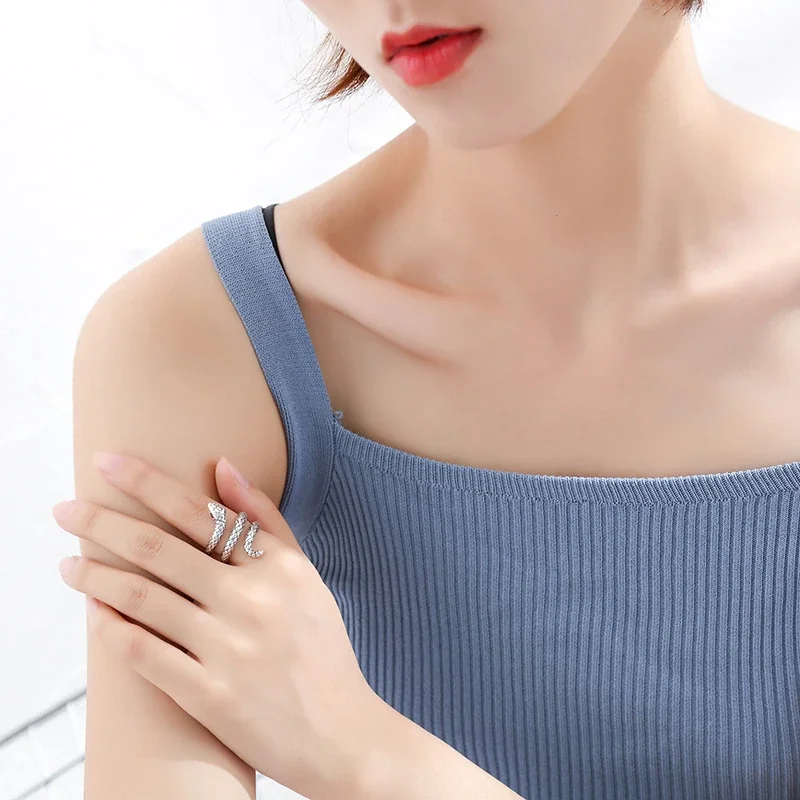 Coiled Snake Silver-Plated Copper Red-Eye Open Ring
