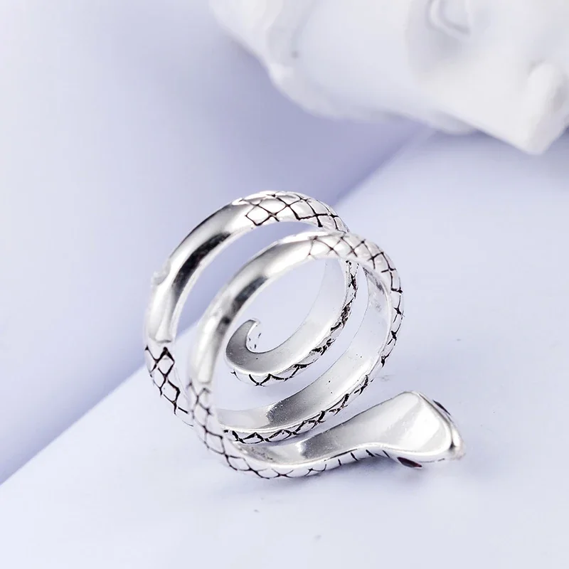 Coiled Snake Silver-Plated Copper Red-Eye Open Ring