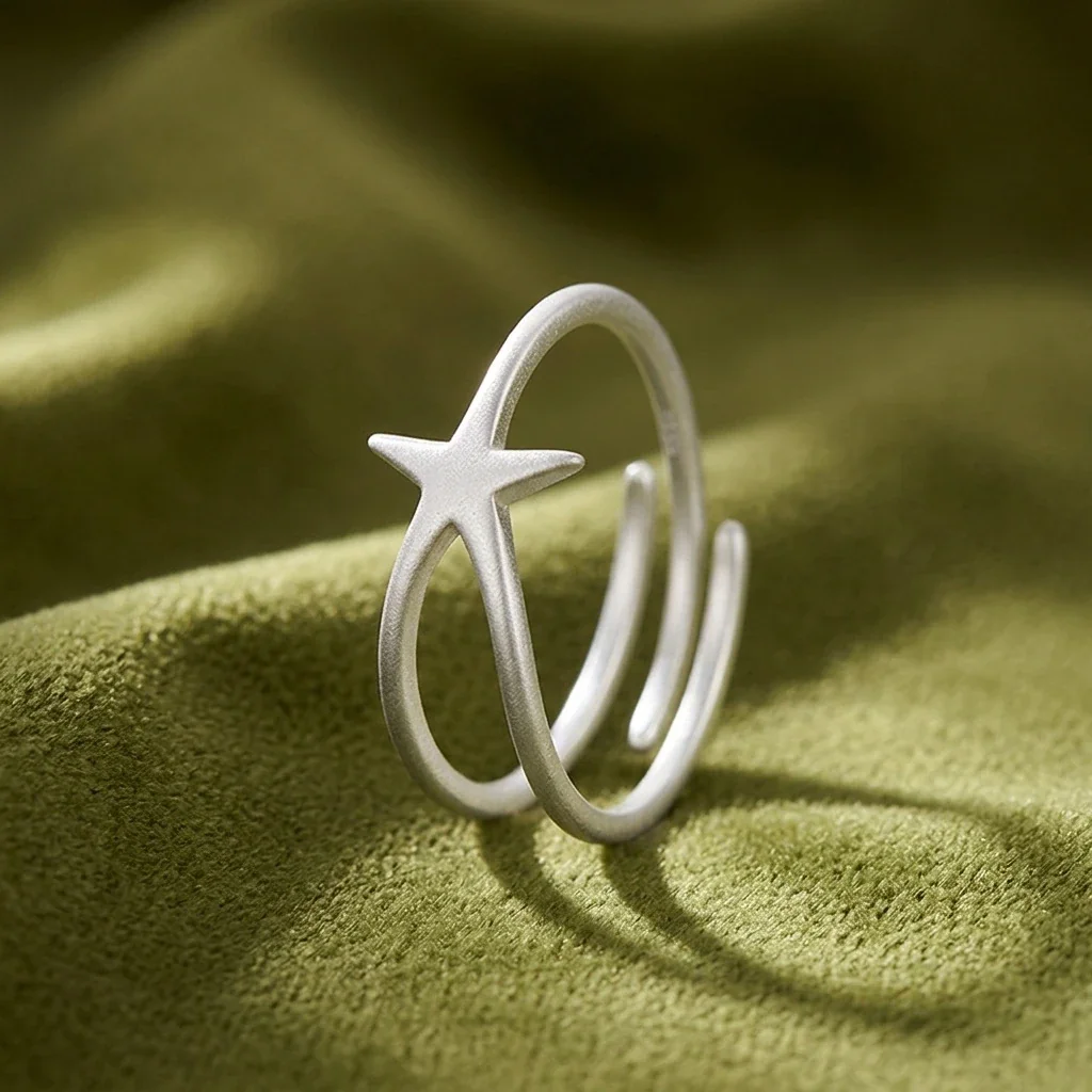 Matte Starfish Open-Front 925 Sterling Silver Ring