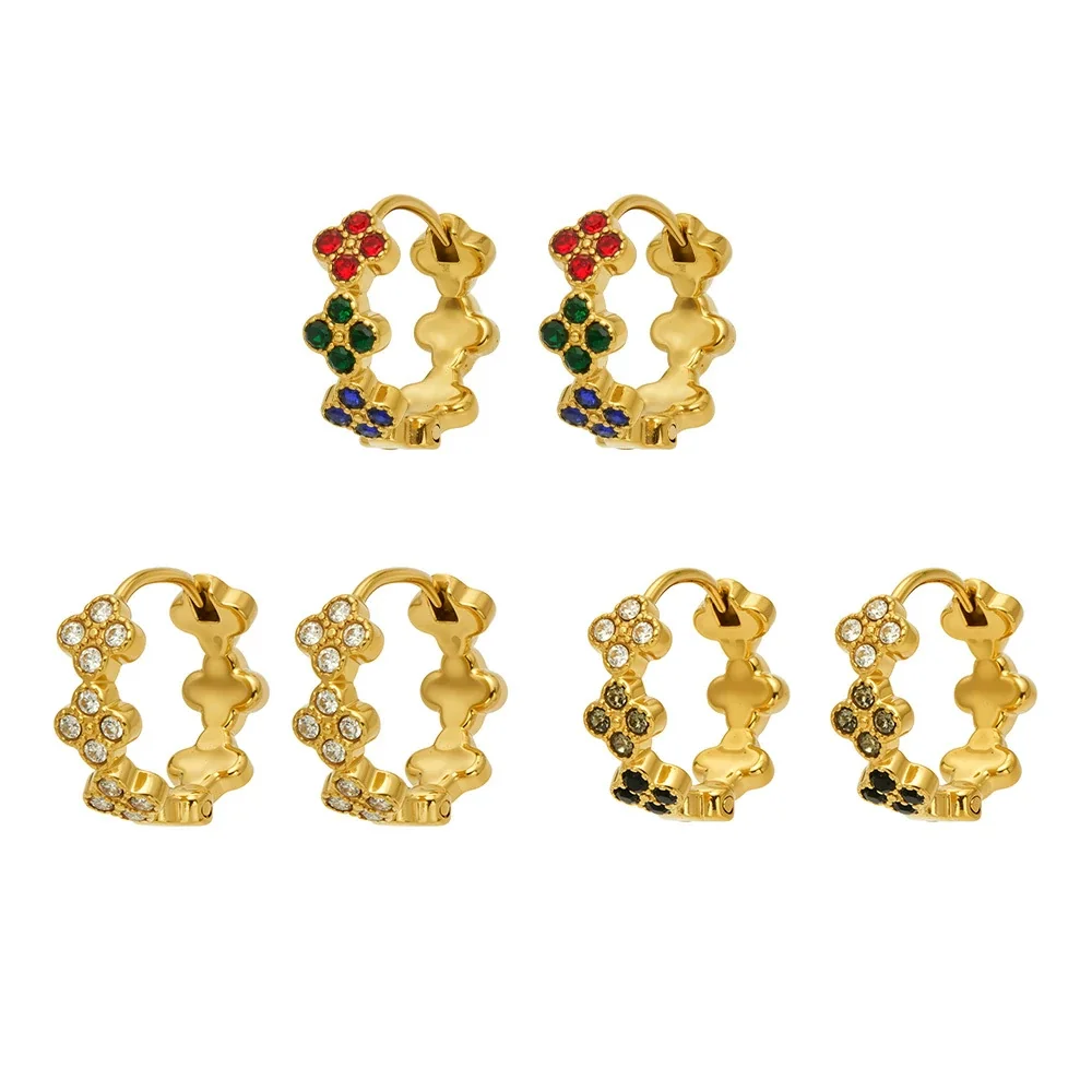 Petite Clover Trio Stainless Steel Hoop Earrings