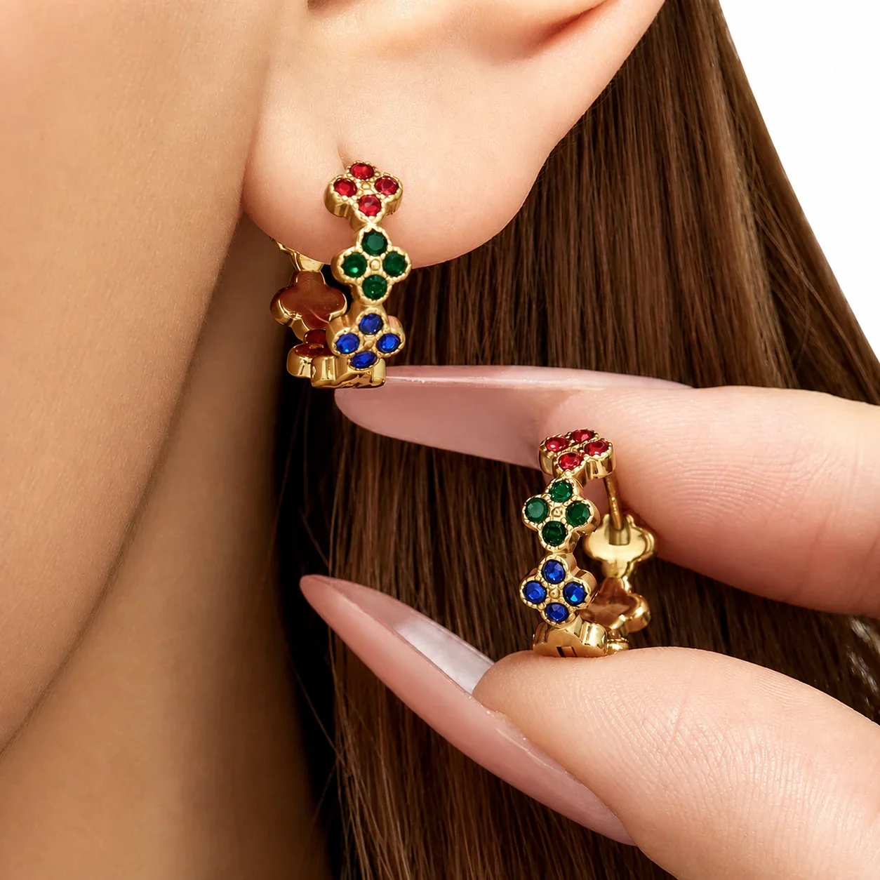 Petite Clover Trio Stainless Steel Hoop Earrings