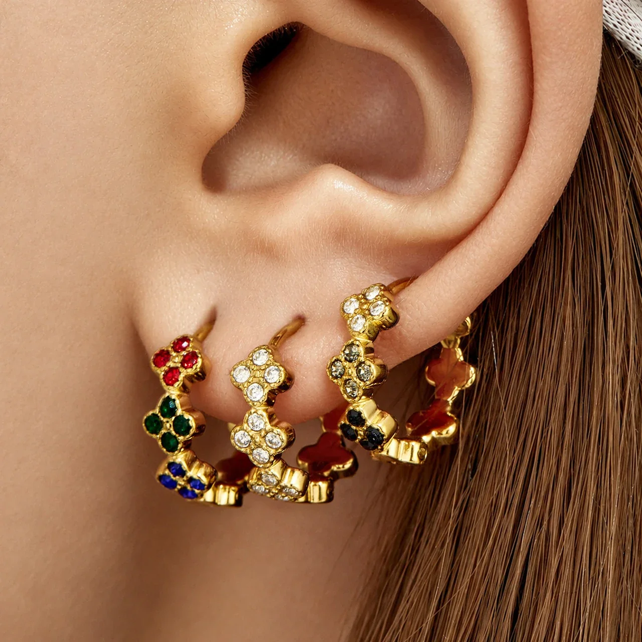Petite Clover Trio Stainless Steel Hoop Earrings