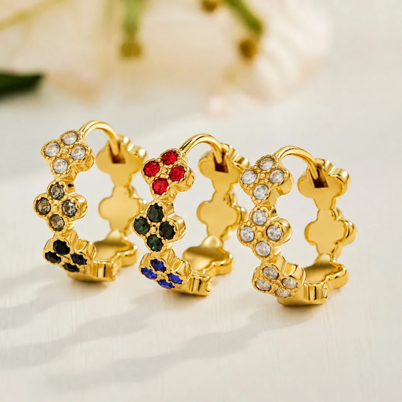 Petite Clover Trio Stainless Steel Hoop Earrings