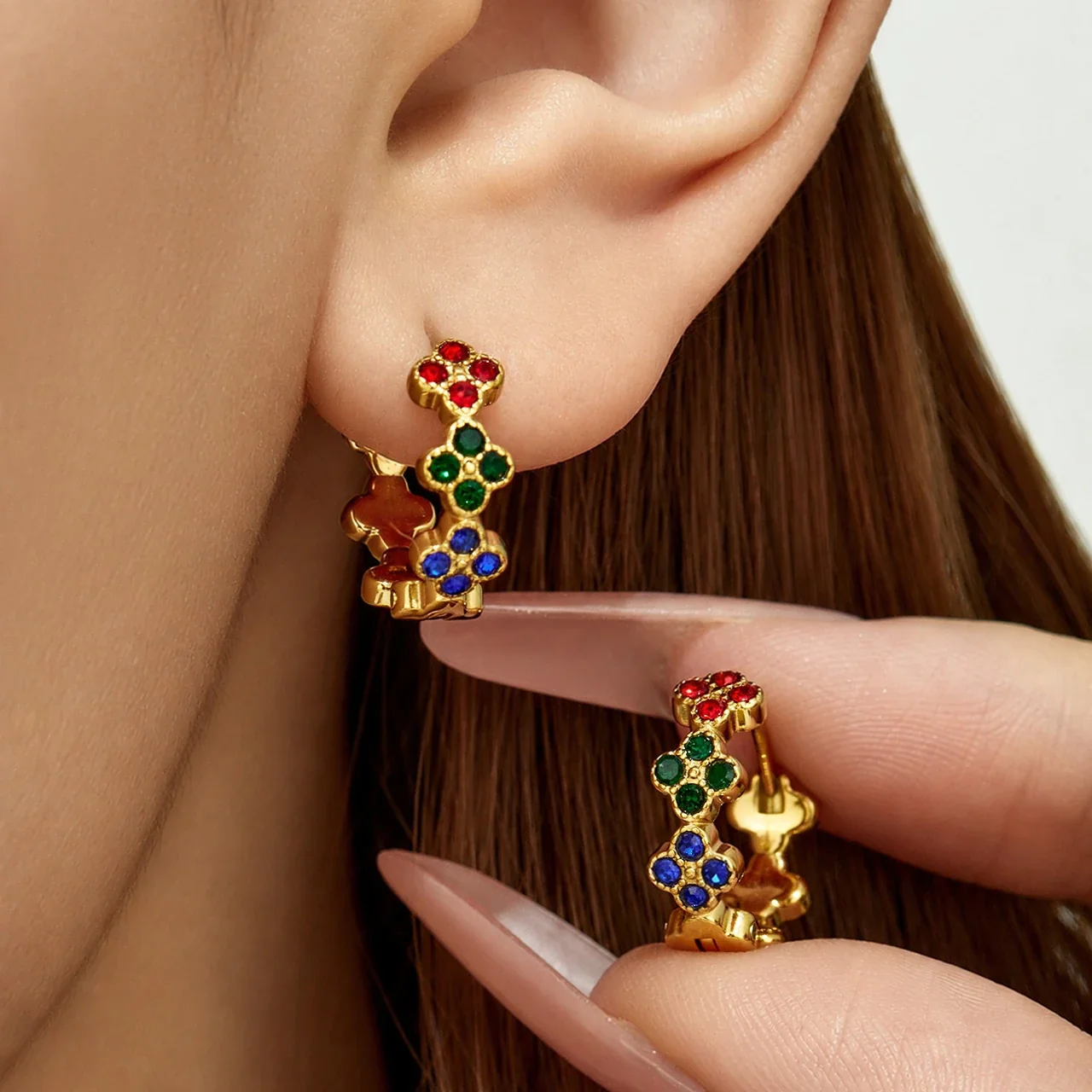 Petite Clover Trio Stainless Steel Hoop Earrings