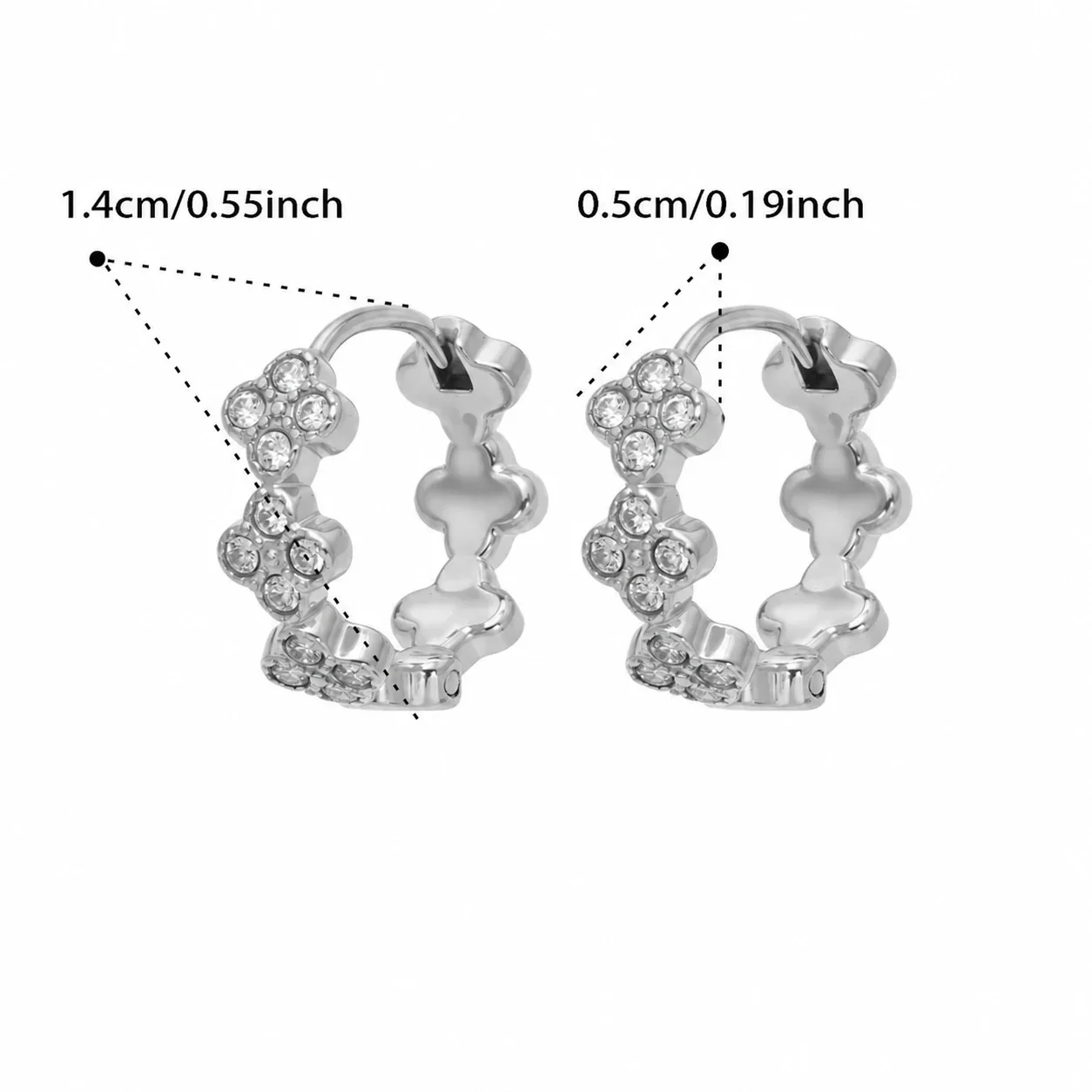 Petite Clover Trio Stainless Steel Hoop Earrings - Silver Clear CZ
