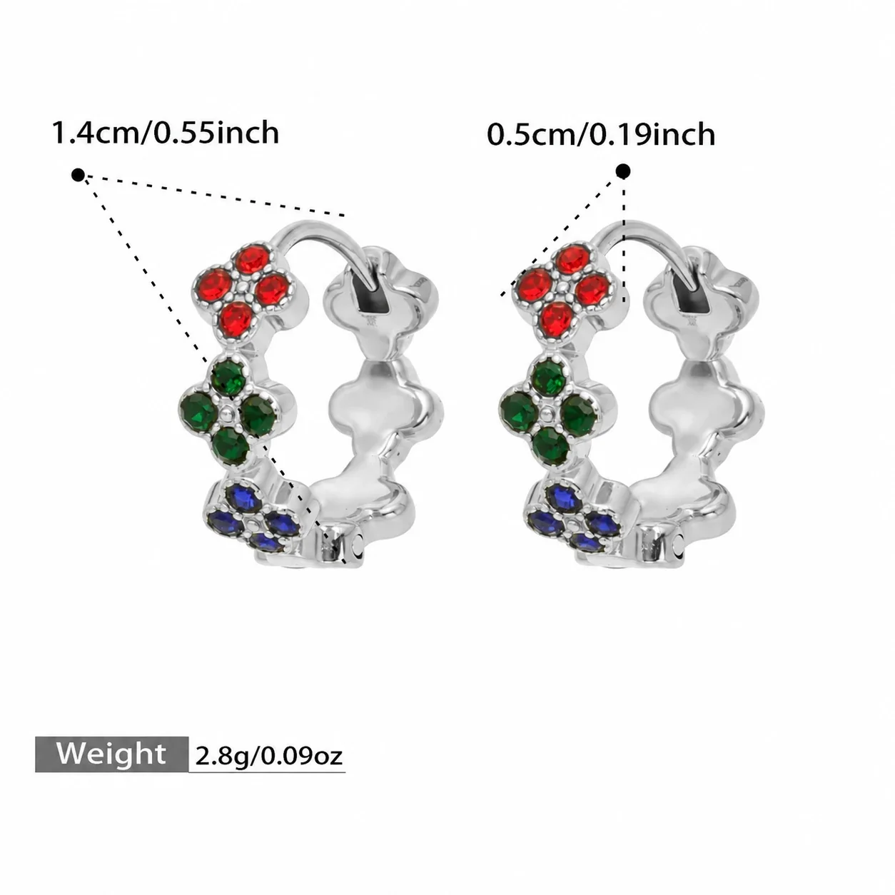 Petite Clover Trio Stainless Steel Hoop Earrings - Silver Multicolor CZ