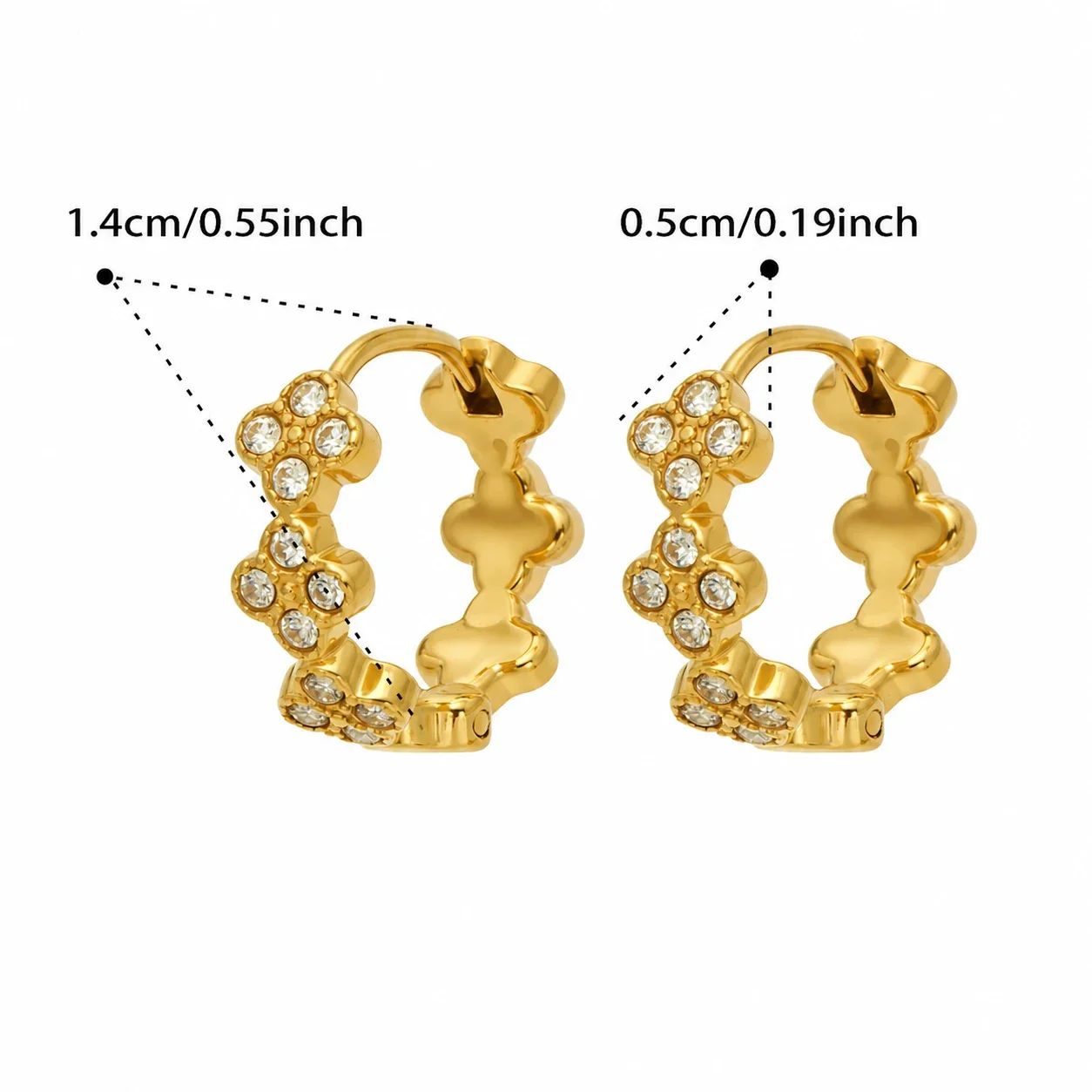 Petite Clover Trio Stainless Steel Hoop Earrings - Gold Clear CZ