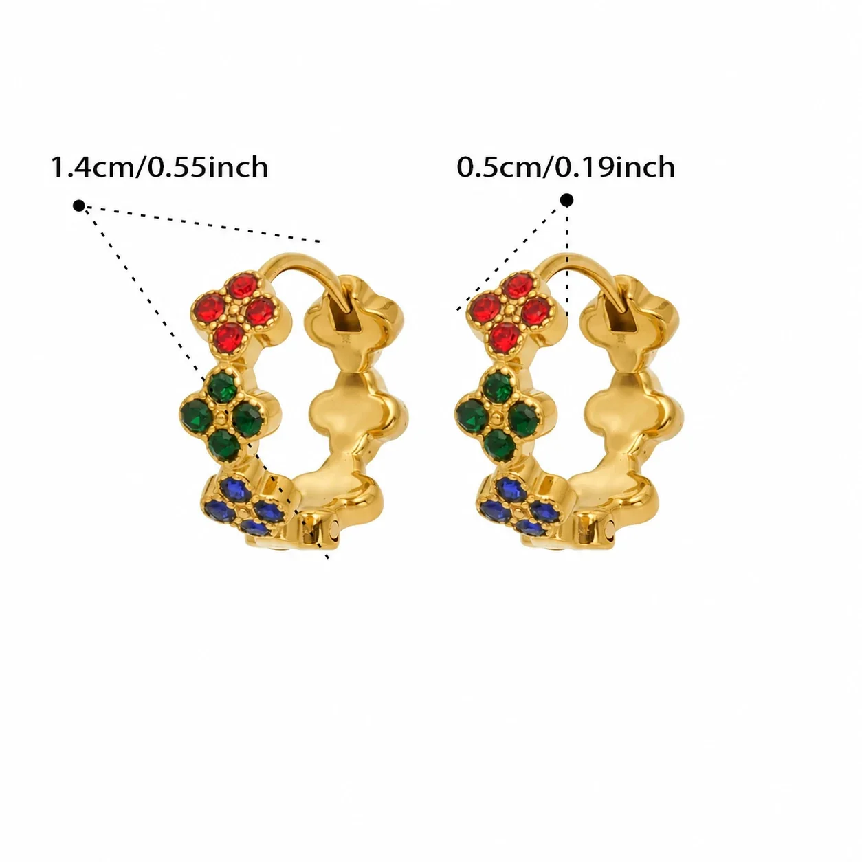 Petite Clover Trio Stainless Steel Hoop Earrings - Gold Multicolor CZ