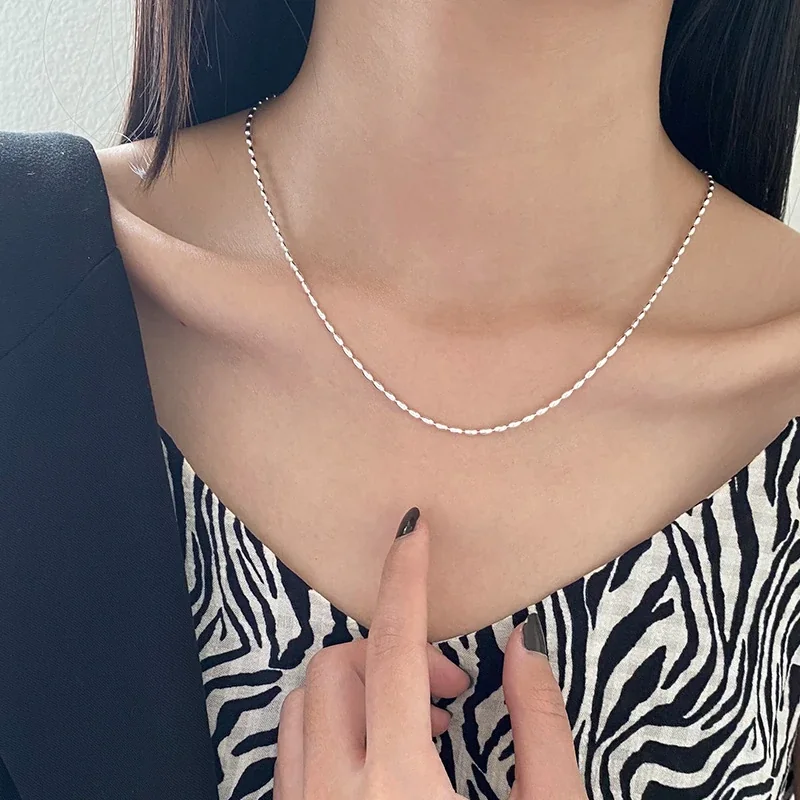 Polished 925 Sterling Silver Oval Bead Chain Necklace