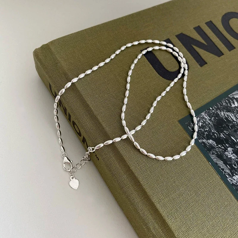 Polished 925 Sterling Silver Oval Bead Chain Necklace