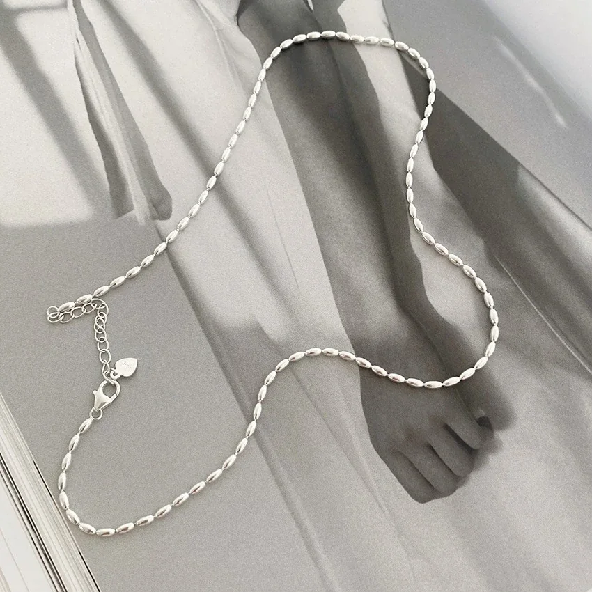 Polished 925 Sterling Silver Oval Bead Chain Necklace - 50 + 5 cm
