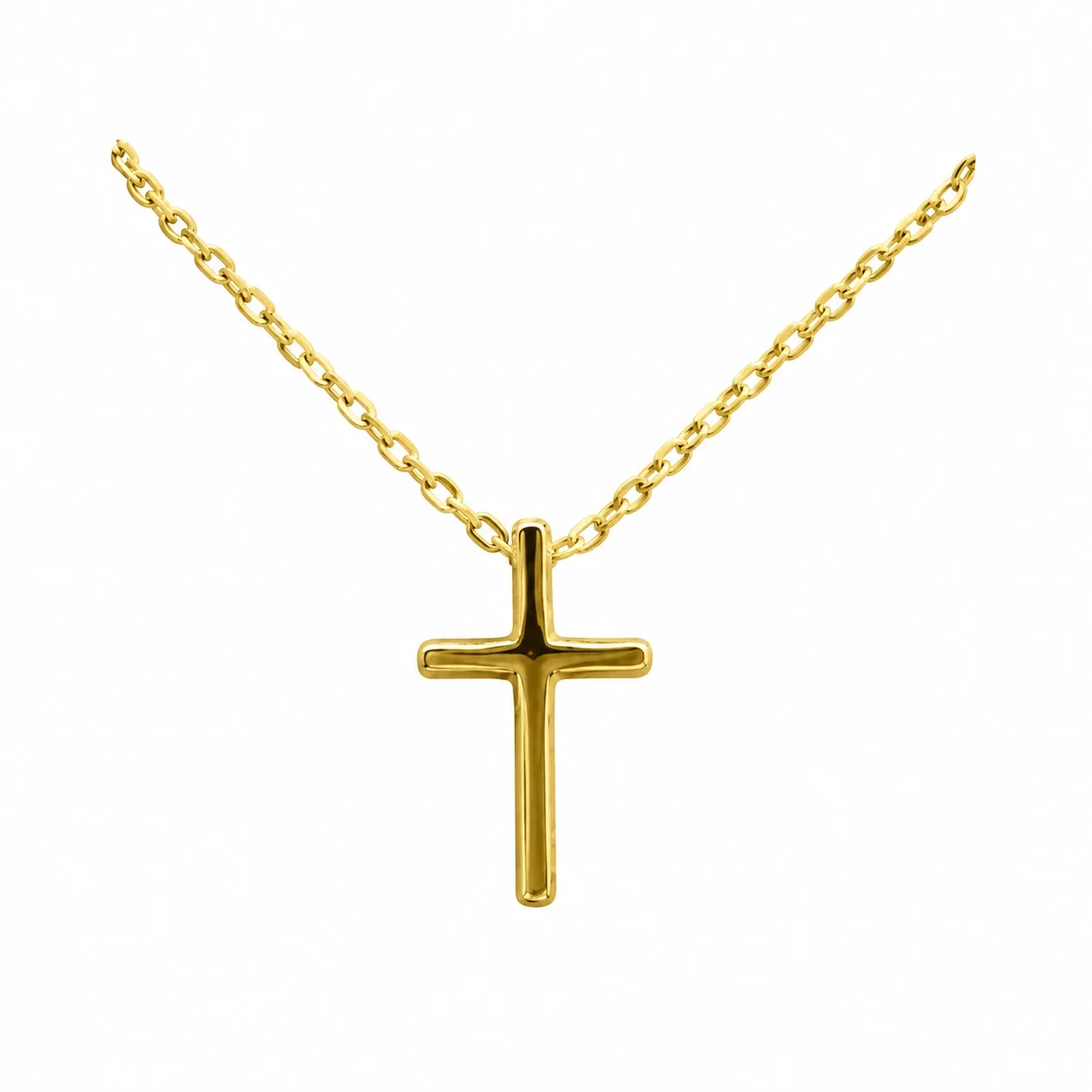 Polished Cross Pendant Oval-Link 925 Sterling Silver Necklace