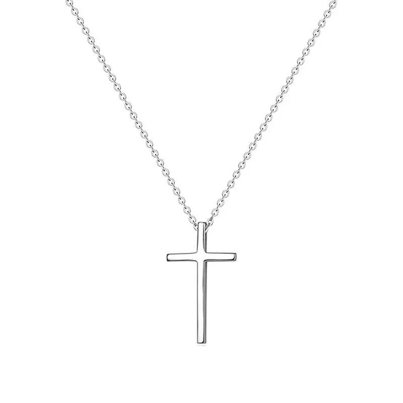 Polished Cross Pendant Oval-Link 925 Sterling Silver Necklace