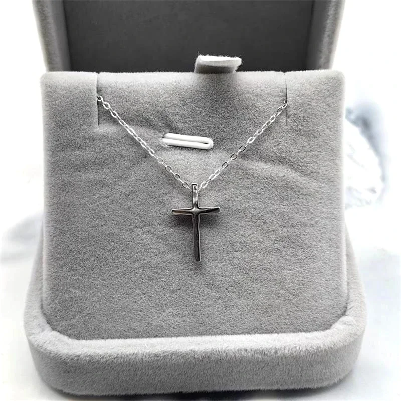 Polished Cross Pendant Oval-Link 925 Sterling Silver Necklace