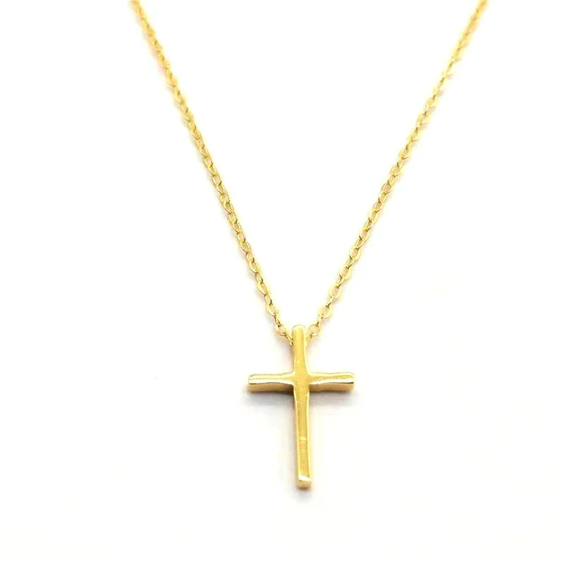 Polished Cross Pendant Oval-Link 925 Sterling Silver Necklace