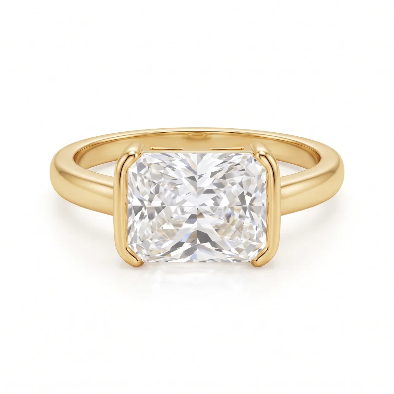 Refined Copper Emerald-Cut Four-Prong Solitaire Ring - Gold