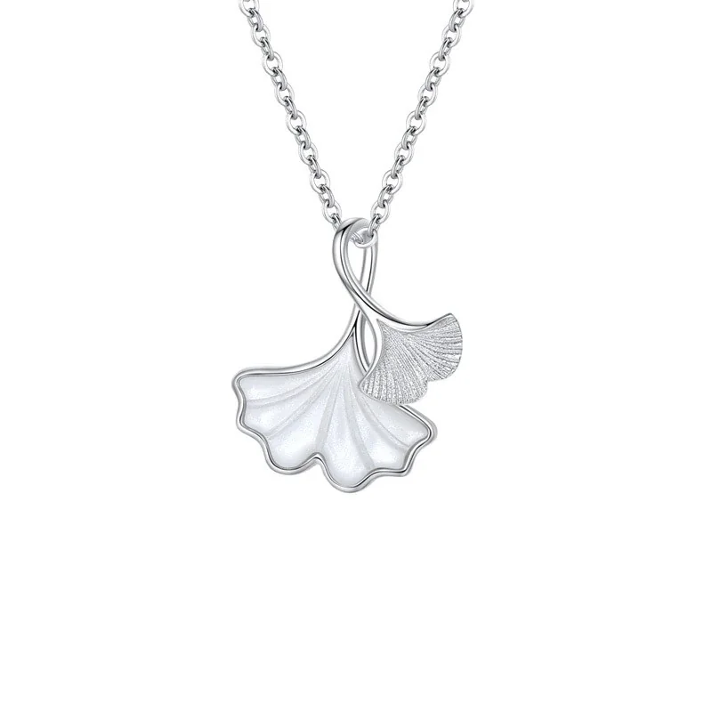 Sculptural Ginkgo Shell-Inlay 925 Sterling Silver Necklace