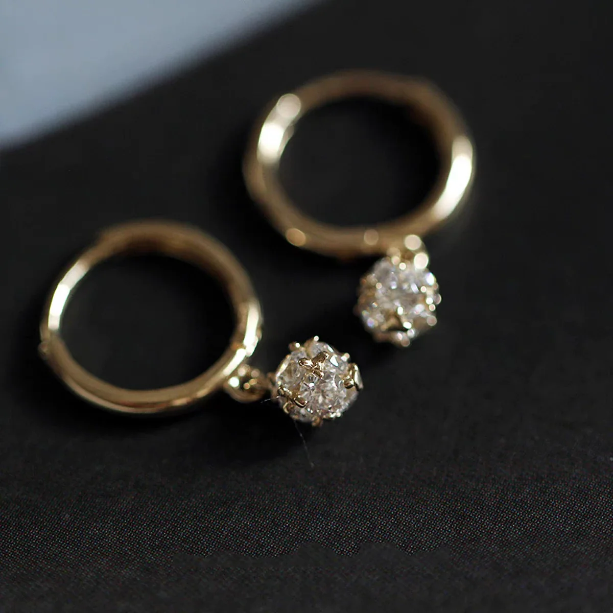 Petite 925 Sterling Silver Prong-Set CZ Drop Hoop Earrings
