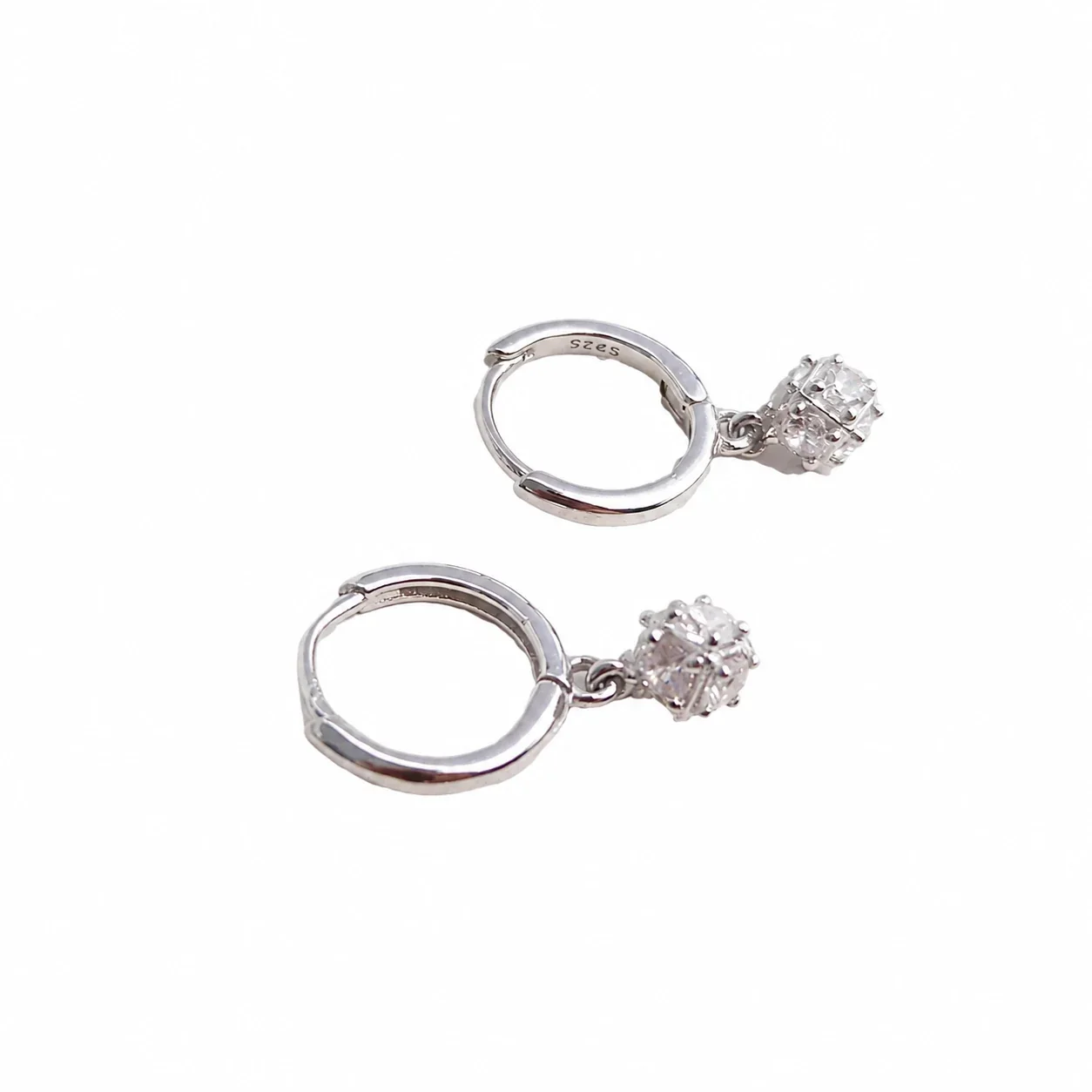 Petite 925 Sterling Silver Prong-Set CZ Drop Hoop Earrings
