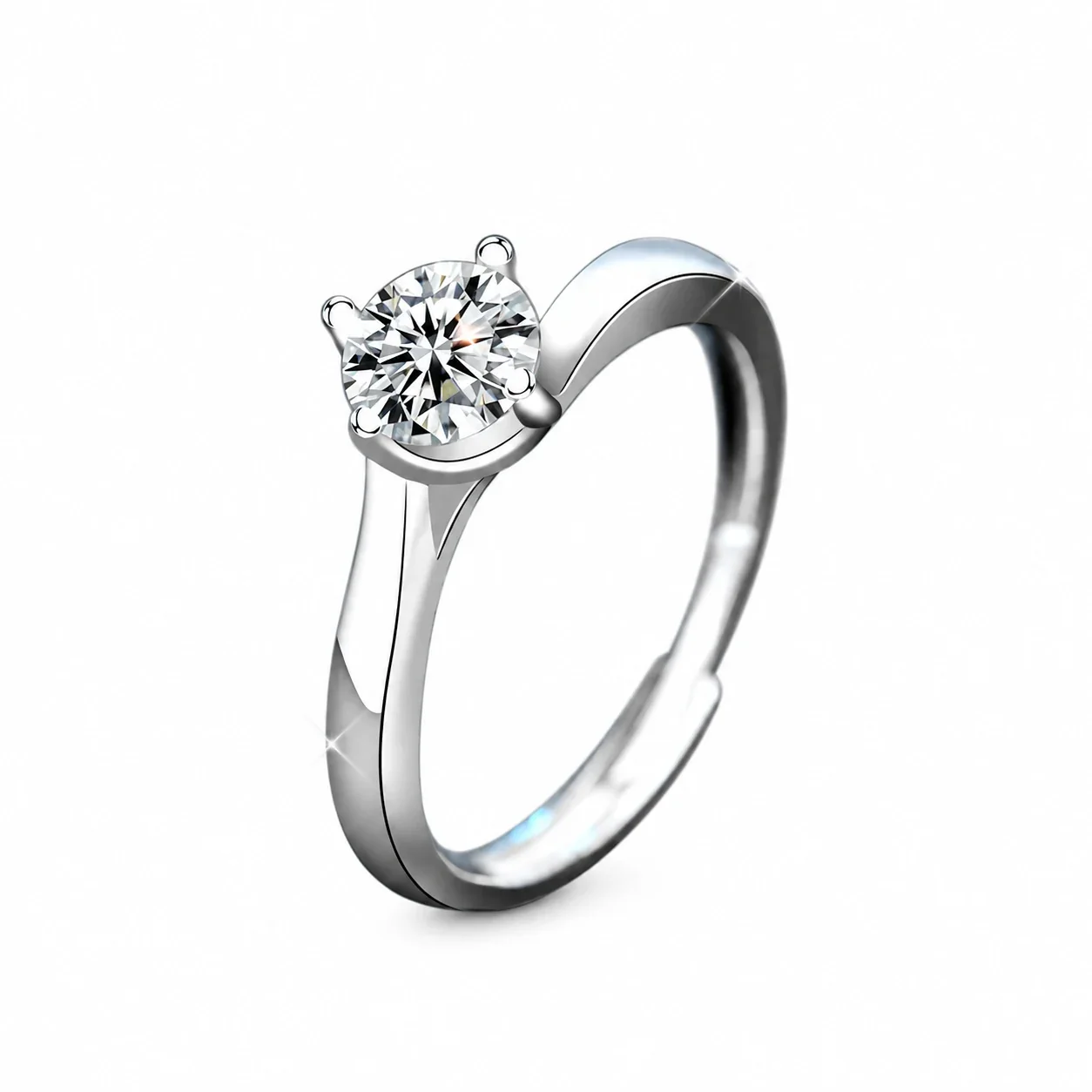 Sculptural Round Moissanite Twist 925 Sterling Silver Ring