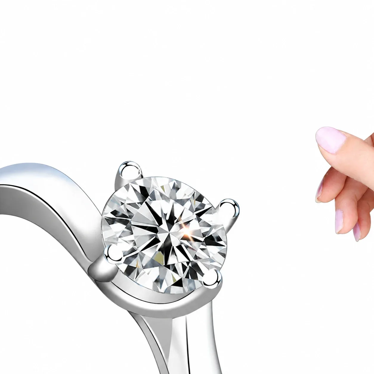 Sculptural Round Moissanite Twist 925 Sterling Silver Ring