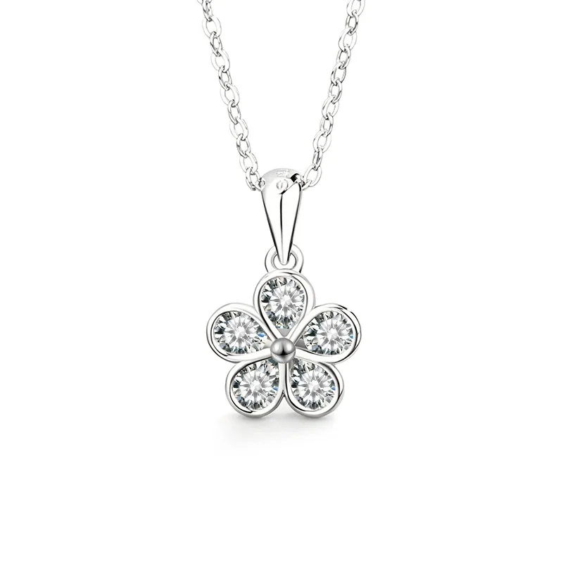 Botanical 925 Sterling Silver Five-Round-Stone Flower Moissanite Necklace