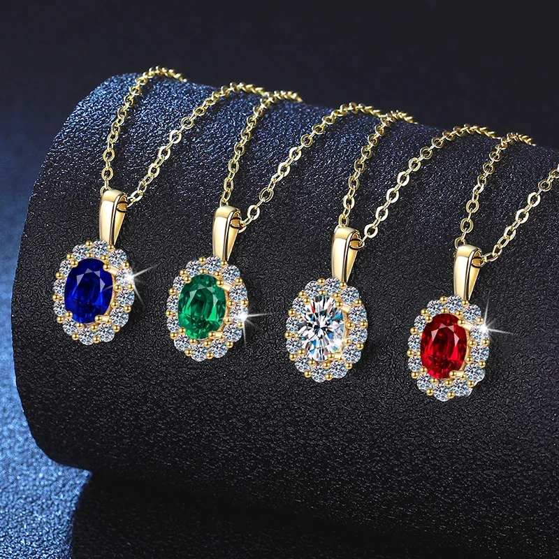 Opulent Gold-Plated Oval Halo 925 Sterling Silver Necklace
