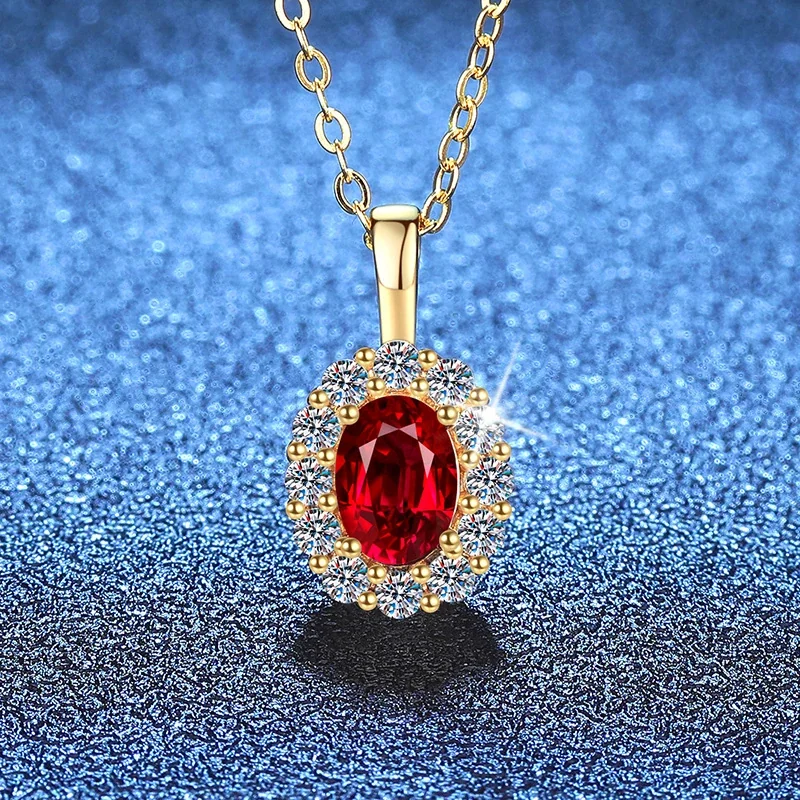 Opulent Gold-Plated Oval Halo 925 Sterling Silver Necklace