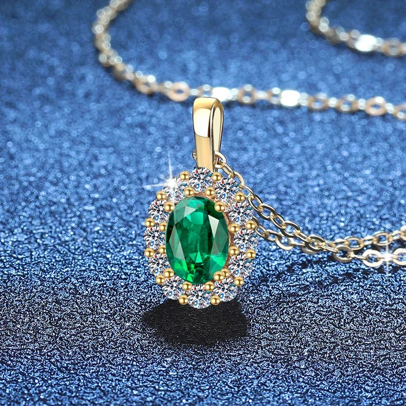 Opulent Gold-Plated Oval Halo 925 Sterling Silver Necklace