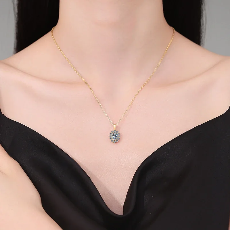 Opulent Gold-Plated Oval Halo 925 Sterling Silver Necklace
