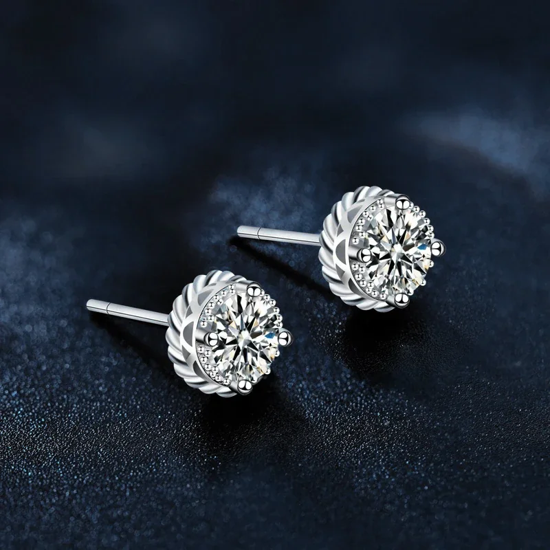Ornate 925 Sterling Silver Round Twisted Halo Stud Earrings