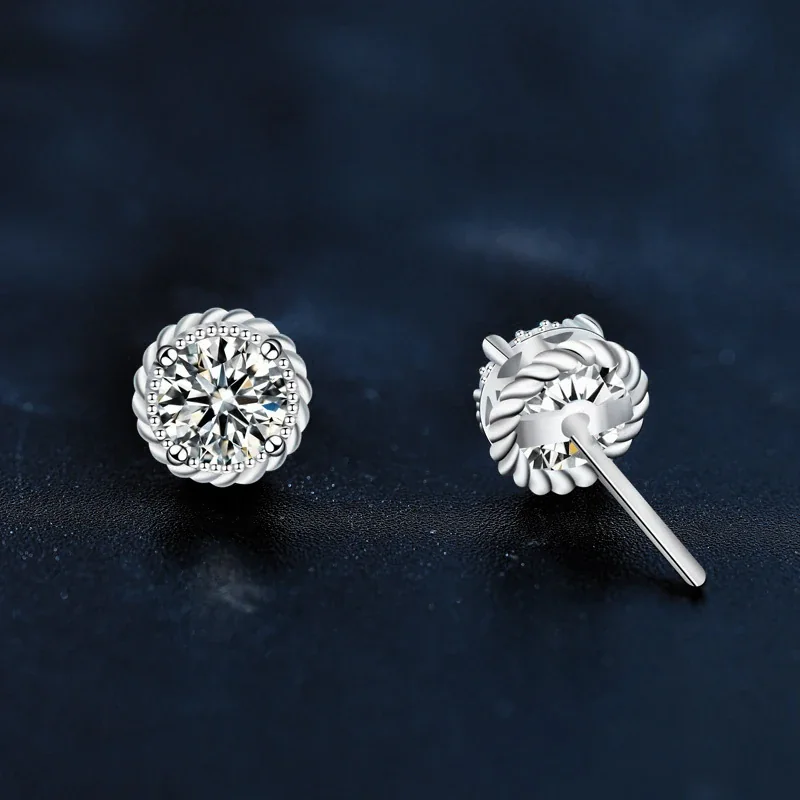 Ornate 925 Sterling Silver Round Twisted Halo Stud Earrings