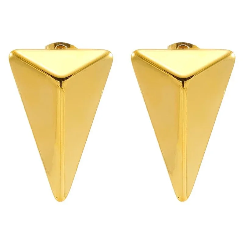 Sculptural Stainless Steel Faceted Triangle Stud Earrings