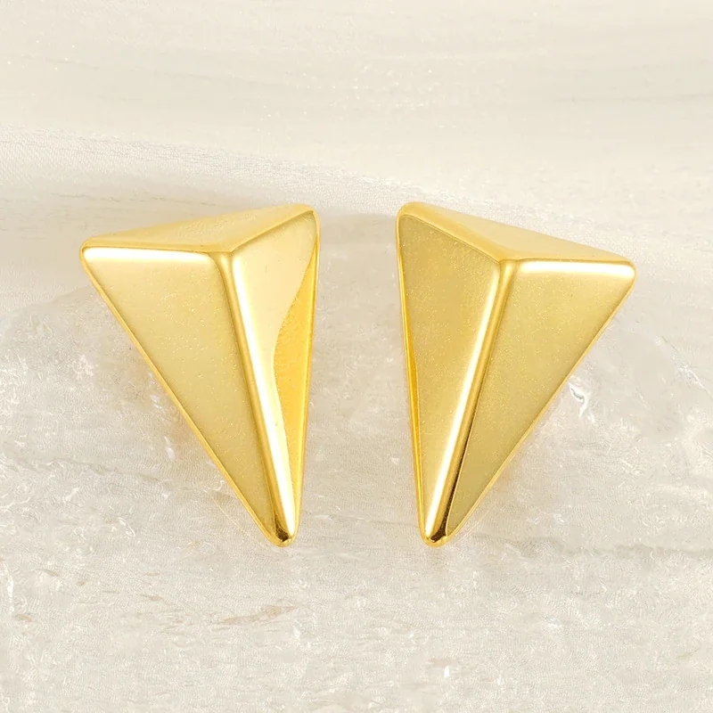 Sculptural Stainless Steel Faceted Triangle Stud Earrings
