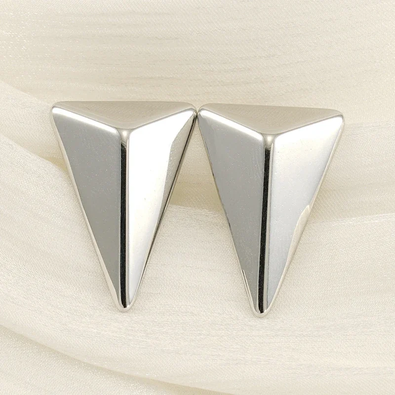 Sculptural Stainless Steel Faceted Triangle Stud Earrings